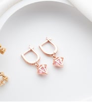 925 Ayar Gümüş Rose Kaplama Kalp İçinde Pembe Taşlı Küpe