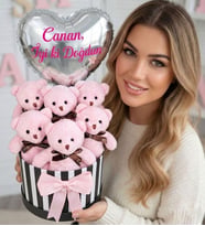 Kişiye Özel İsimli Doğum Günü Hediyesi İsimli Balonlu 6’lı Peluş Pembe Ayıcık Buketi Anneye Eşe Sevgiliye Hediye