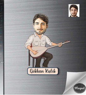 Kişiye Özel Saz Çalan Erkek Ahşap Magnet -1