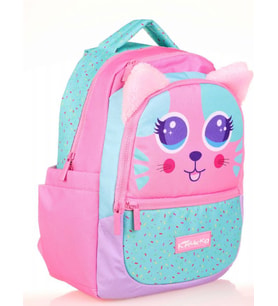 Kaukko Kids Yeşil Pembe Sevimli Kedi Kız Çocuk Okul Sırt Çantası