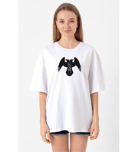 Thor's Ravens Huginn and Muninn Beyaz Kadın Oversize Tshirt