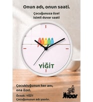 İsme Özel Renkli Kuşlar Çocuk Odası Duvar Saati Orta Boy 30 cm Beyaz Camlı Sessiz