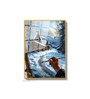 Dikey Çerçeveli Cam Kendiressam Modern Ev Dekoru Duvar Sanatı Ev Ofis Tablosu (Altın)