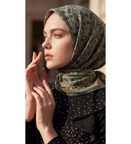 Levidor Kristal Eşarp Sarmaşık Desen Haki
