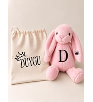 Kişiye Özel İsimli Peluş Tavşan ve Kese Seti - Açık Pembe