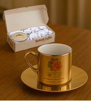 BK Gift Kişiye Özel Anneler Günü Tasarımlı Porselen Metalik Altın Kahve Fincanı 6 'lı Set-2, Anneye Hediye, Anneler Günü Hediyesi