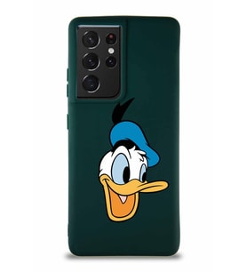 Samsung Galaxy S21 Ultra Soft Premier Kapak Donald Duck-A Tasarımlı Silikon Kılıf - Yeşil (Şeffaf)