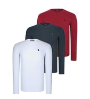 ÜÇLÜ SET T8588 DEWBERRY YUVARLAK YAKA ERKEK SWEATSHIRT-BEYAZ-ANTRASİT-BORDO