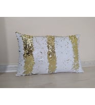 YILMAZHOME Pullu Payetli Dikdörtgen Kırlent Kılıfı - (Beyaz-Lt. Gold)