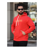 Erkek Kapüşonlu Baskılı Kanguru Cepli Sweatshirt 88406 Fiesta (Turuncu)