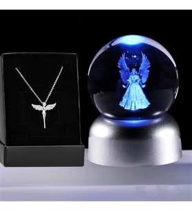 3d Led Işıklı Standlı Cam Melek Lamba Ve Melek Kolye