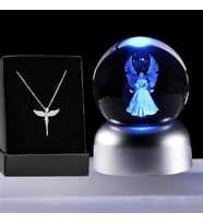 3d Led Işıklı Standlı Cam Melek Lamba Ve Melek Kolye
