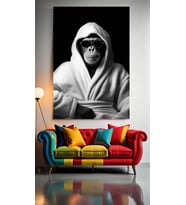 BORNOZLU MAYMUN V1 Ev Duvar Salon Güzellik Salonu Ofis Dükkan Dekarasyon Kanvas Tablo (Çok Renkli)