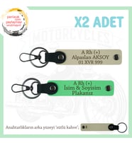 Motorcu Tarzı Plakalı & İsimli Deri x2' li Anahtarlık, A Rh (+) Kan Grubu ile, S Kahve-F Yeşil-SK