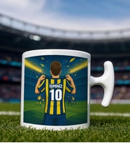 BK Gift Kişiye Özel Sarı-Lacivert Forma Tasarımlı Hammer Kulplu Beyaz Kupa Bardak, Arkadaşa Hediye, Sevgiliye Hediye, Taraftar Hediyesi