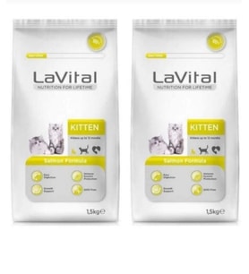 Lavital Somon Balıklı Yavru Kedi Maması 1,5 Kg*2 Adet (Kahverengi)