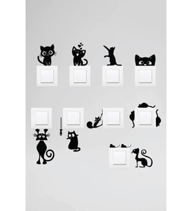 Priz Kedi Sticker Set Siyah Etiket Duvar Sticker