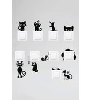 Priz Kedi Sticker Set Siyah Etiket Duvar Sticker