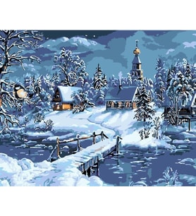 Karlar İçindeki Kasaba Sayılarla Boyama Seti 40x 50 cm (Tuvale Gerili)