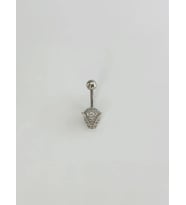 Rodyum Zirkon Taşlı Çelik Göbek Bar Uzunluğu : 13 Mm / Bar Kalınlığı 1.41 Mm / - Pg0136