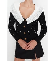 Kadın Modern Tarz Regular Bebe Yaka Regular Triko Hırka (Siyah)
