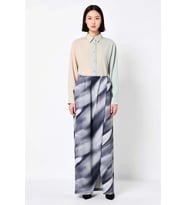 Kadın Midi Saten Etek Degrade Desenli Yırtmaçlı Sarong Kesim Astarlı Polyester Konforlu Günlük Rahat