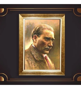 Özel Seri Paspartulu Çerçeveli Atatürk Tablo l578 (Gold)