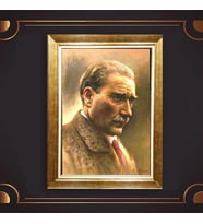 Özel Seri Paspartulu Çerçeveli Atatürk Tablo l578 (Gold)