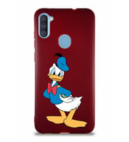 Samsung Galaxy M11 Soft Premier Kapak Donald Duck-D Tasarımlı Silikon Kılıf - Mürdüm (Şeffaf)