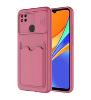 Xiaomi Redmi 9C Kılıf Kartlıklı Lens Kapatmalı Kapak (Koyu Mor)