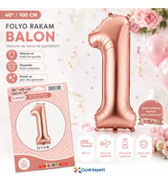 100 cm Rose Gold Rakam Folyo Balon - 1 Rakamı Büyük Boy Doğum Günü ve Parti Balonu (40 İnç)