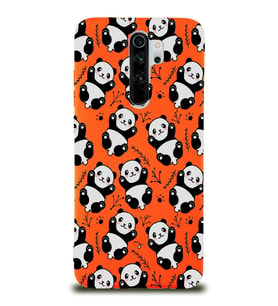 Xiaomi Redmi Note 8 Pro Uyumlu Lansman Kılıf Panda Tasarımlı İçi Kadife Kapak-Turuncu (Şeffaf)