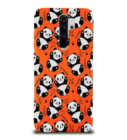 Xiaomi Redmi Note 8 Pro Uyumlu Lansman Kılıf Panda Tasarımlı İçi Kadife Kapak-Turuncu (Şeffaf)