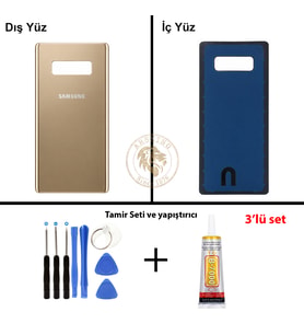 Samsung Note 8 Gold Arka Pil Kapağı Batarya Kapağı Lazer Kesim + Yapıştırıcı ve Vida Seti