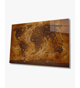 Eski Kahverengi Dünya Haritası 4mm Dayanıklı Cam Tablo Temperli Cam, Old Brown World Map