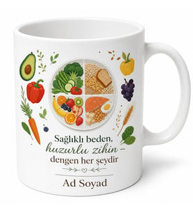 Dengeli Beslenme Temalı Baskılı Kupa Bardak Diyetisyen Hediye Porselen Mug