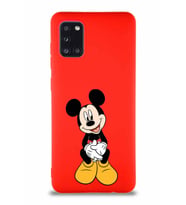 Samsung Galaxy A31 Soft Premier Kapak Mickey Mouse-A Tasarımlı Silikon Kılıf - Kırmızı (Şeffaf)