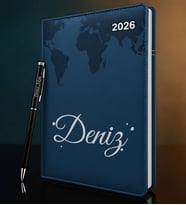 BK Gift Kişiye Özel İsimli Termo Sert Kapak 2026 Lacivert Ajanda & Kalem -3, Öğretmenler Günü Hediyesi, Yeni İş Hediyesi