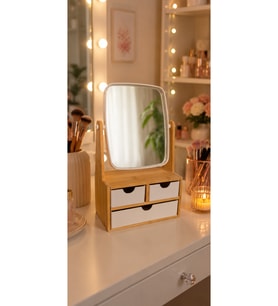 Bambu Makyaj Aynası ve Organizer, 3 Çekmeceli, Masaüstü, 30 cm