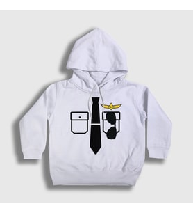 Presmono Unisex Çocuk Beyaz Kaptan Pilot Airplane Uçak Kapüşonlu Sweatshirt 405160tt