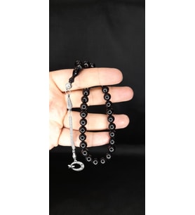 Çubuk Kehribar Tesbih Küre Kesim Siyah Renk T-376 (Çok Renkli)