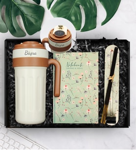 Özel Tasarım Baskılı Defter & 700 ML Dereceli Kişiye Özel Termos & Tütsü Hediye Seti