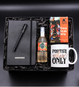Kişiye Özel Siyah Defter & Siyah Mat Roller Kalem & Alerya Guatemala Filtre Kahve & Positive Vibes Only Kupa & 150ml Eyüp Sabri Tuncer Sprey Kolonya Hediye Seti