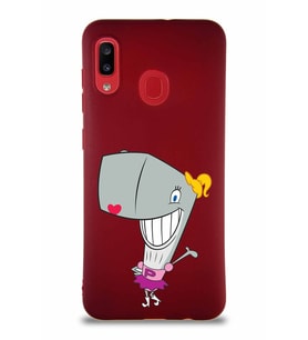 Samsung Galaxy A20 Soft Premier Kapak Pearl Yengeç Tasarımlı Silikon Kılıf - Mürdüm (Şeffaf)