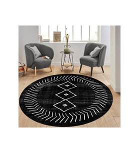 Eliana Home Baskılı, Yıkanabilir Kaymaz Taban Yuvarlak Halı LNA7305-HT572 120x120 cm (Siyah)
