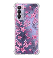PrintiFy Tecno Camon 18 Uyumlu Köşe Korumalı Floral Pembe Tasarımlı Şeffaf Silikon Kılıf
