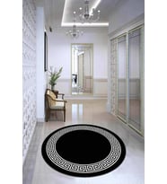 Siyah Çerçeveli Kaymaz Taban Yıkanabilir Yuvarlak Halı AR601 - 100 x 100 cm