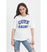 T-shirt Kabartma Baskı Bisiklet Yaka - Mavi