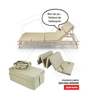 XPERMATE Katlanır Şezlong Minderi Fermuarlı Çantalı Cepli FoldPack 30x60x25cm Bej