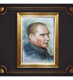 Altın Varaklı Çerçeveli Paspartulu Atatürk Tablo nl02A229 (Gold)